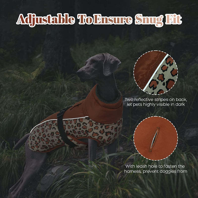 Extra Warm Dog Coat Reflective Adjustable Dog Jacket-Paw Print Pad