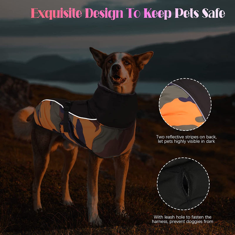 Extra Warm Dog Coat Reflective Adjustable Dog Jacket-Paw Print Pad