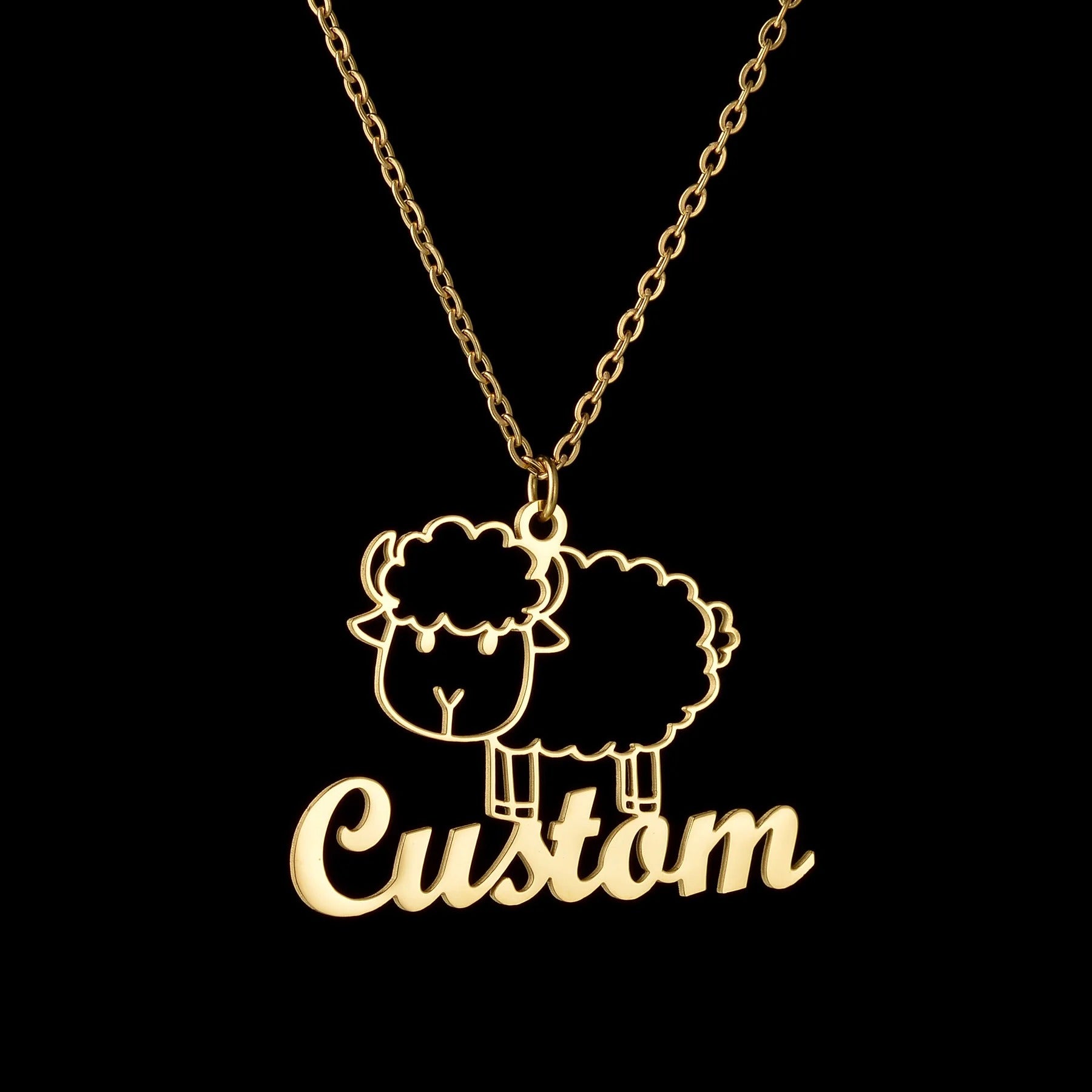 Custom Animal Outline Pendant Necklace With Name Design-Paw Print Pad