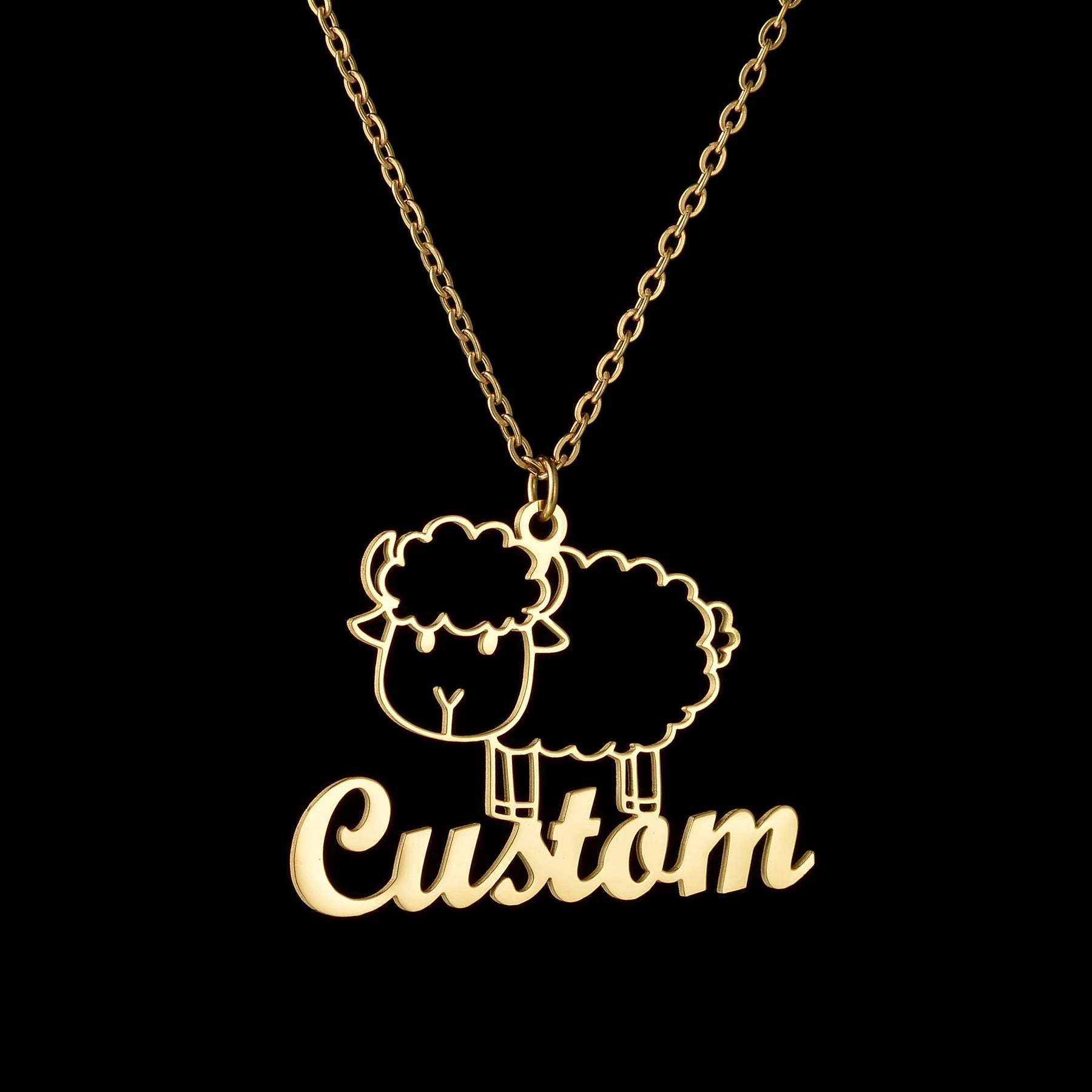 Custom Animal Outline Pendant Necklace With Name Design-Paw Print Pad