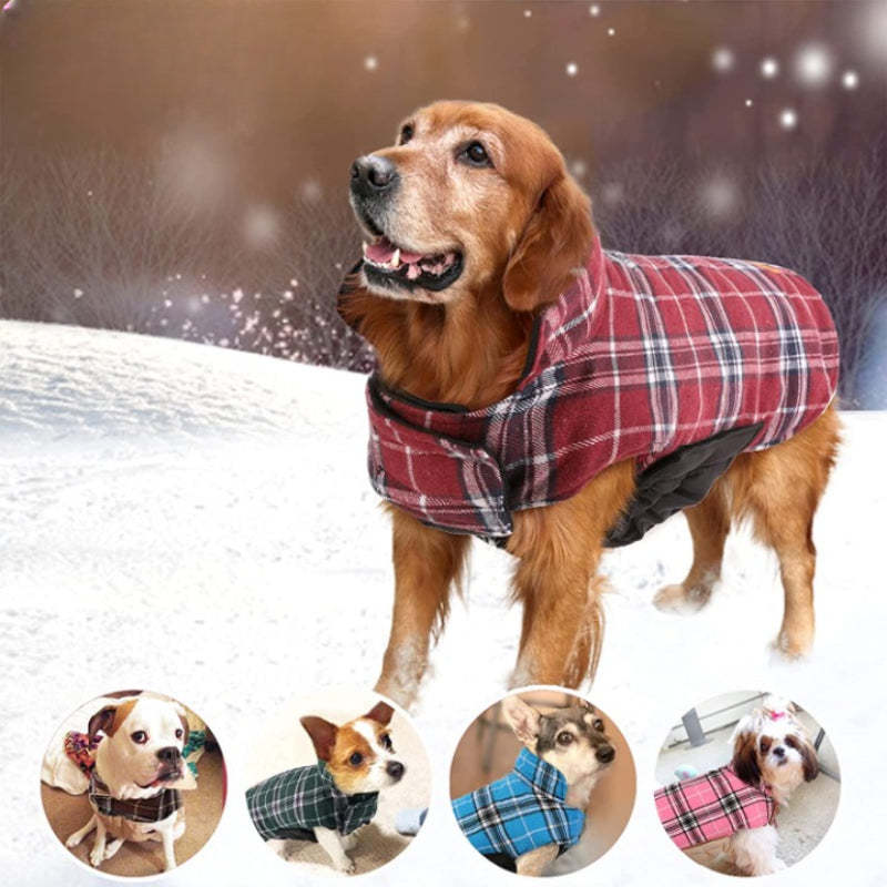 Warm Dog Coat, Reversible Dog Jacket Waterproof Dog Winter-Paw Print Pad