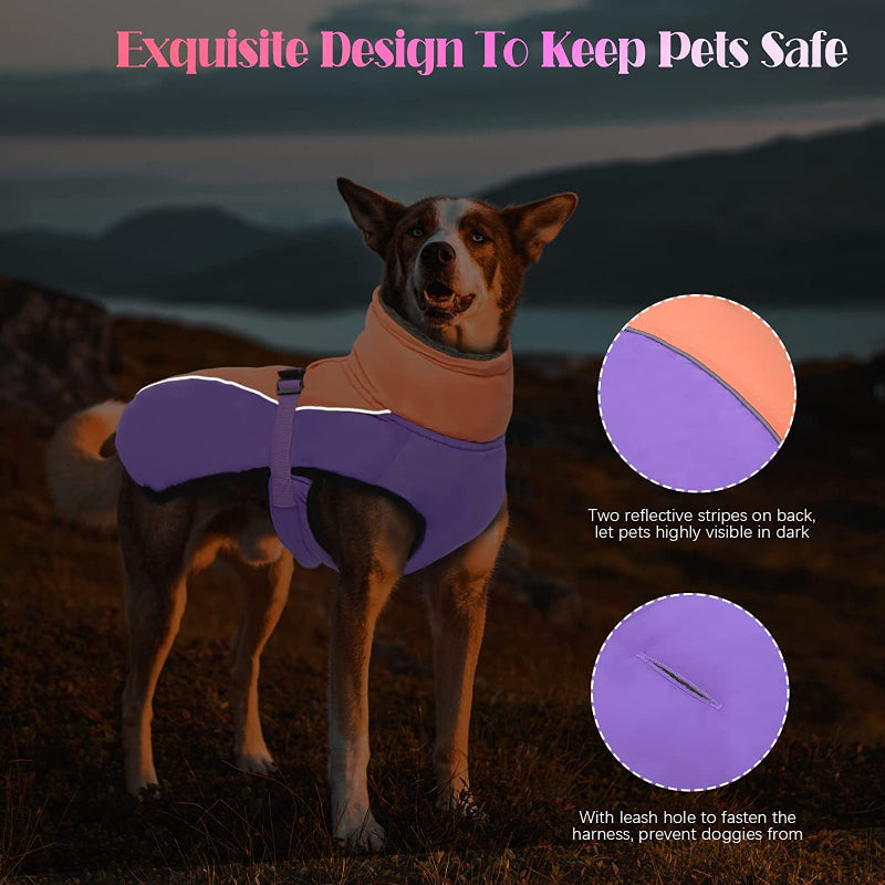 Extra Warm Dog Coat Reflective Adjustable Dog Jacket-Paw Print Pad