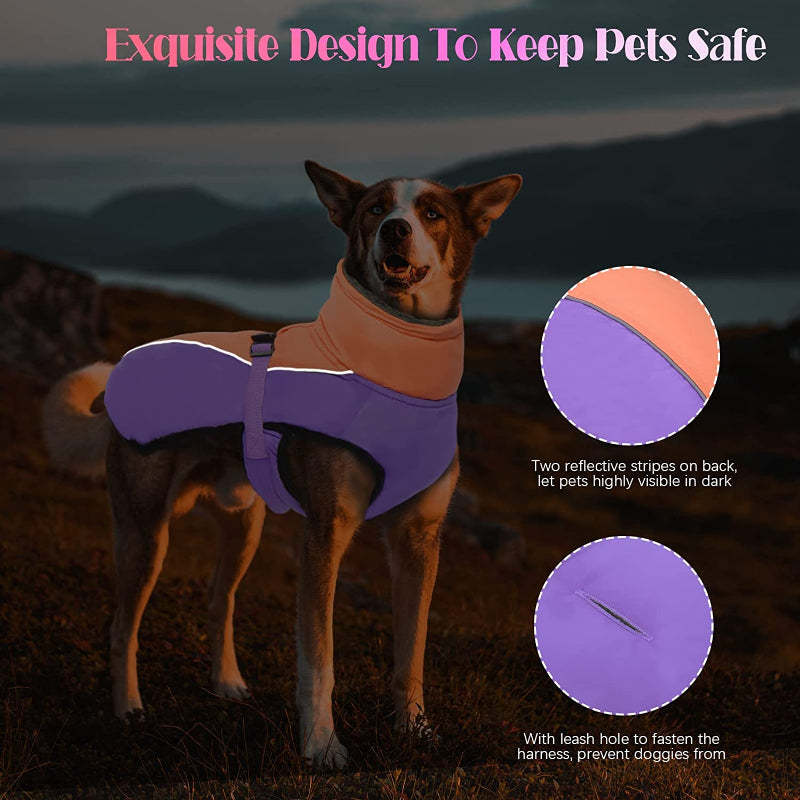 Extra Warm Dog Coat Reflective Adjustable Dog Jacket-Paw Print Pad