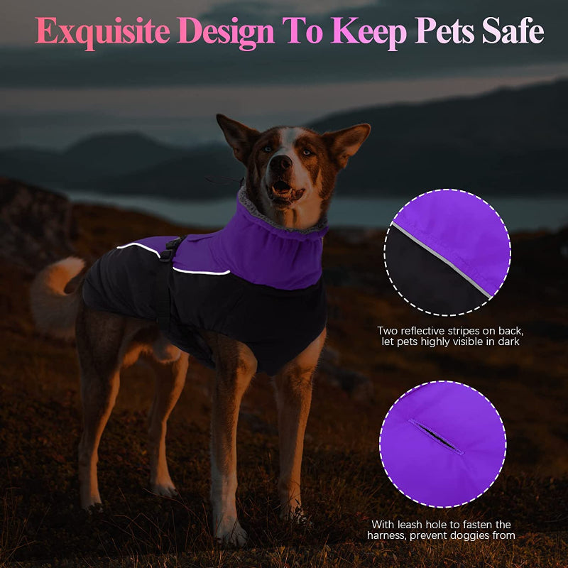 Extra Warm Dog Coat Reflective Adjustable Dog Jacket-Paw Print Pad