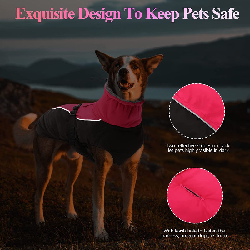 Extra Warm Dog Coat Reflective Adjustable Dog Jacket-Paw Print Pad