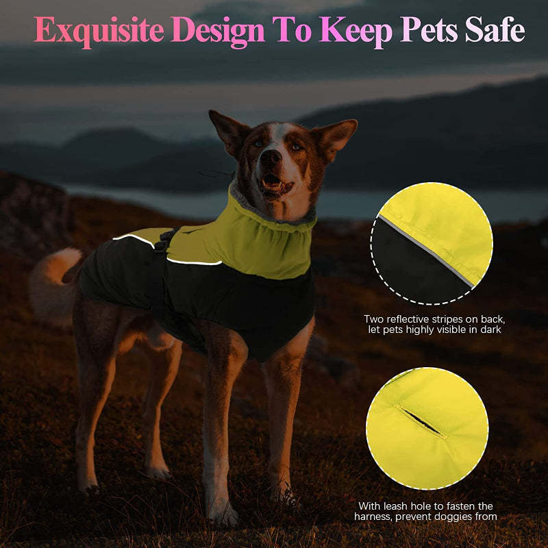 Extra Warm Dog Coat Reflective Adjustable Dog Jacket-Paw Print Pad