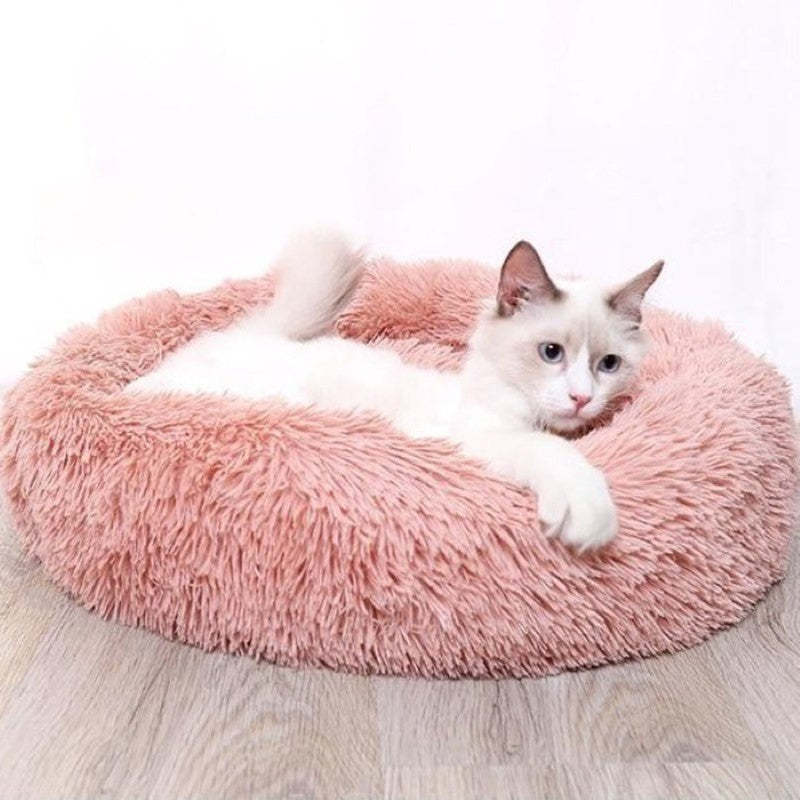 Cozy Faux Fur Dog and Cat Bed with High-Stretch Fabric-Paw Print Pad