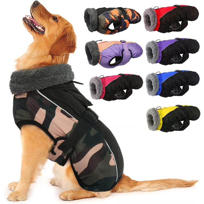 Extra Warm Dog Coat Reflective Adjustable Dog Jacket-Paw Print Pad