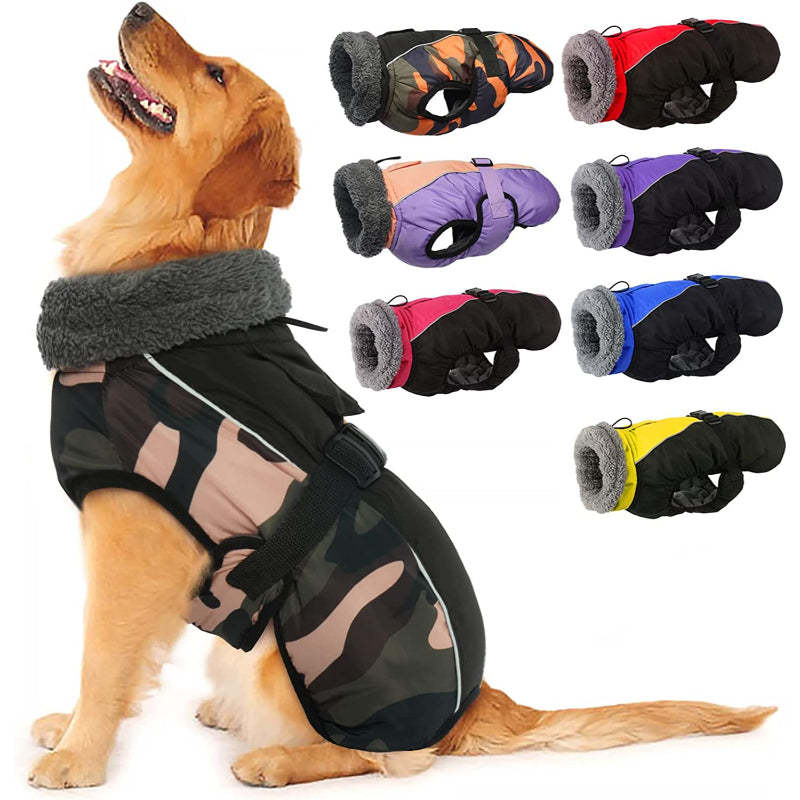 Extra Warm Dog Coat Reflective Adjustable Dog Jacket-Paw Print Pad