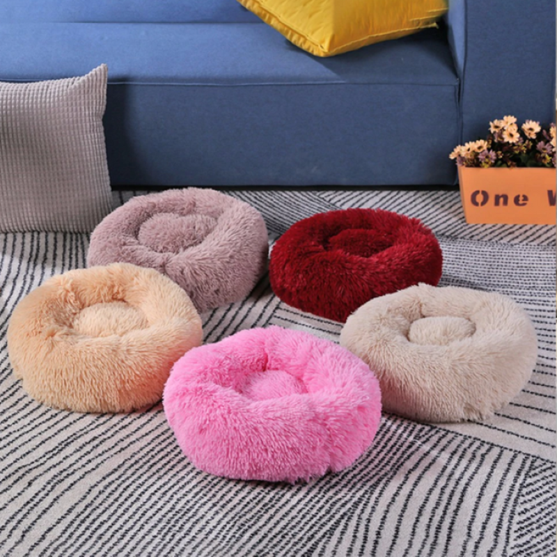 Cozy Faux Fur Dog and Cat Bed with High-Stretch Fabric-Paw Print Pad