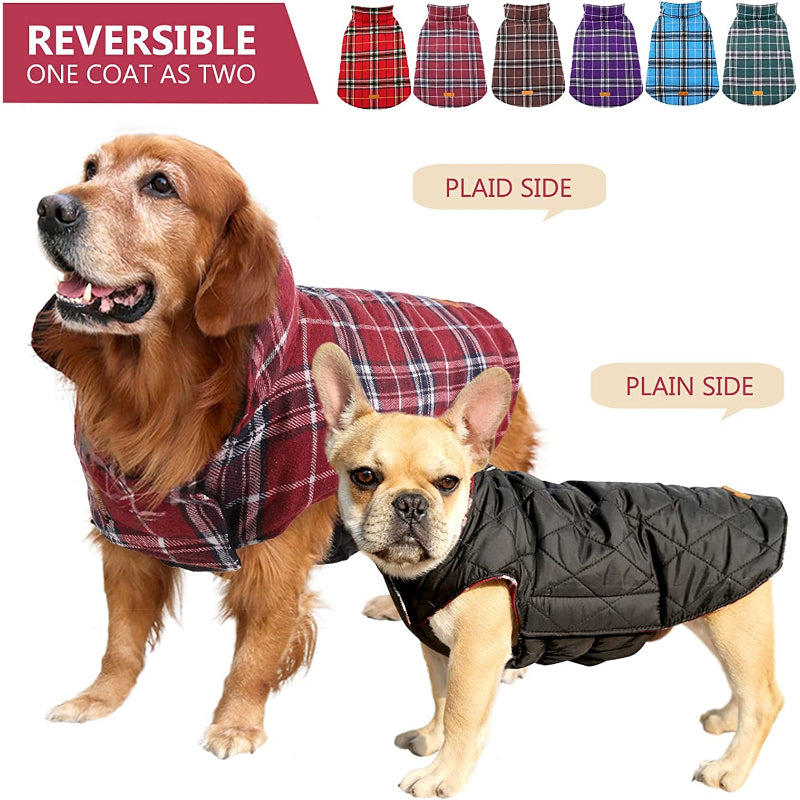 Warm Dog Coat, Reversible Dog Jacket Waterproof Dog Winter-Paw Print Pad