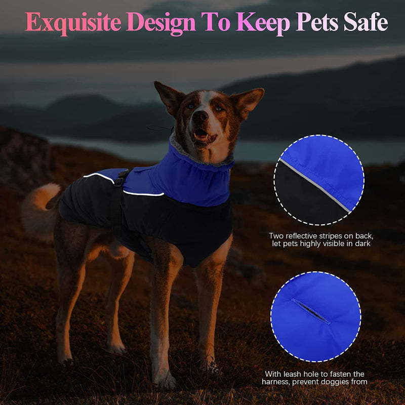 Extra Warm Dog Coat Reflective Adjustable Dog Jacket-Paw Print Pad