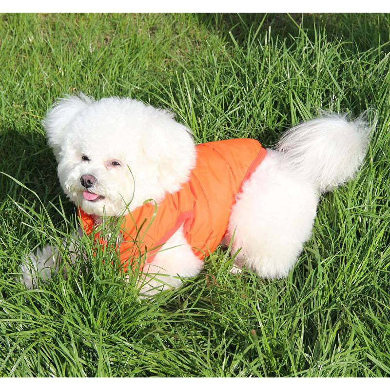 2 Layers Fleece Lined Warm Dog Jacket For Puppy Winter Cold Weather,Soft Windproof Small Dog Coat-Paw Print Pad