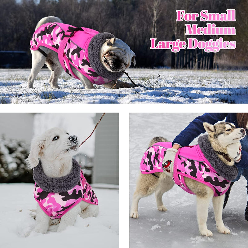 Extra Warm Dog Coat Reflective Adjustable Dog Jacket-Paw Print Pad