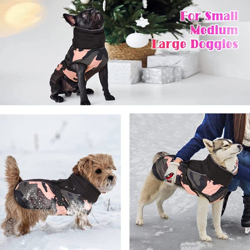 Extra Warm Dog Coat Reflective Adjustable Dog Jacket-Paw Print Pad