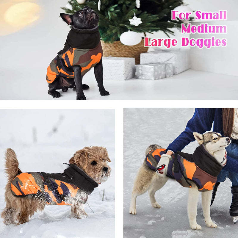 Extra Warm Dog Coat Reflective Adjustable Dog Jacket-Paw Print Pad