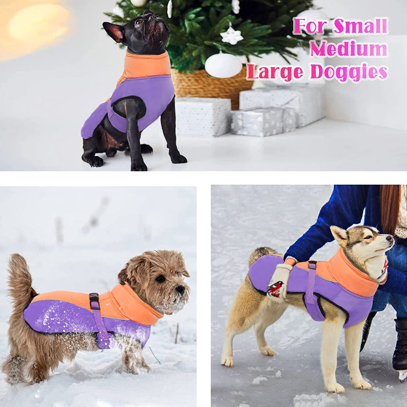 Extra Warm Dog Coat Reflective Adjustable Dog Jacket-Paw Print Pad