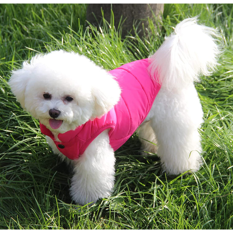 2 Layers Fleece Lined Warm Dog Jacket For Puppy Winter Cold Weather,Soft Windproof Small Dog Coat-Paw Print Pad