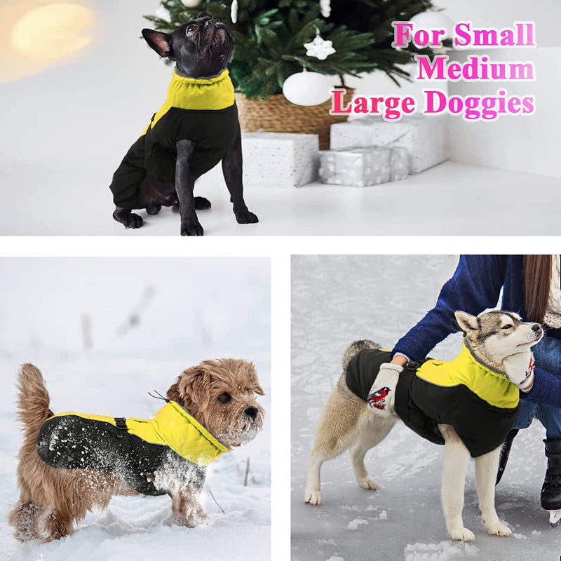 Extra Warm Dog Coat Reflective Adjustable Dog Jacket-Paw Print Pad