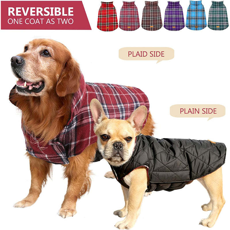Warm Dog Coat, Reversible Dog Jacket Waterproof Dog Winter-Paw Print Pad