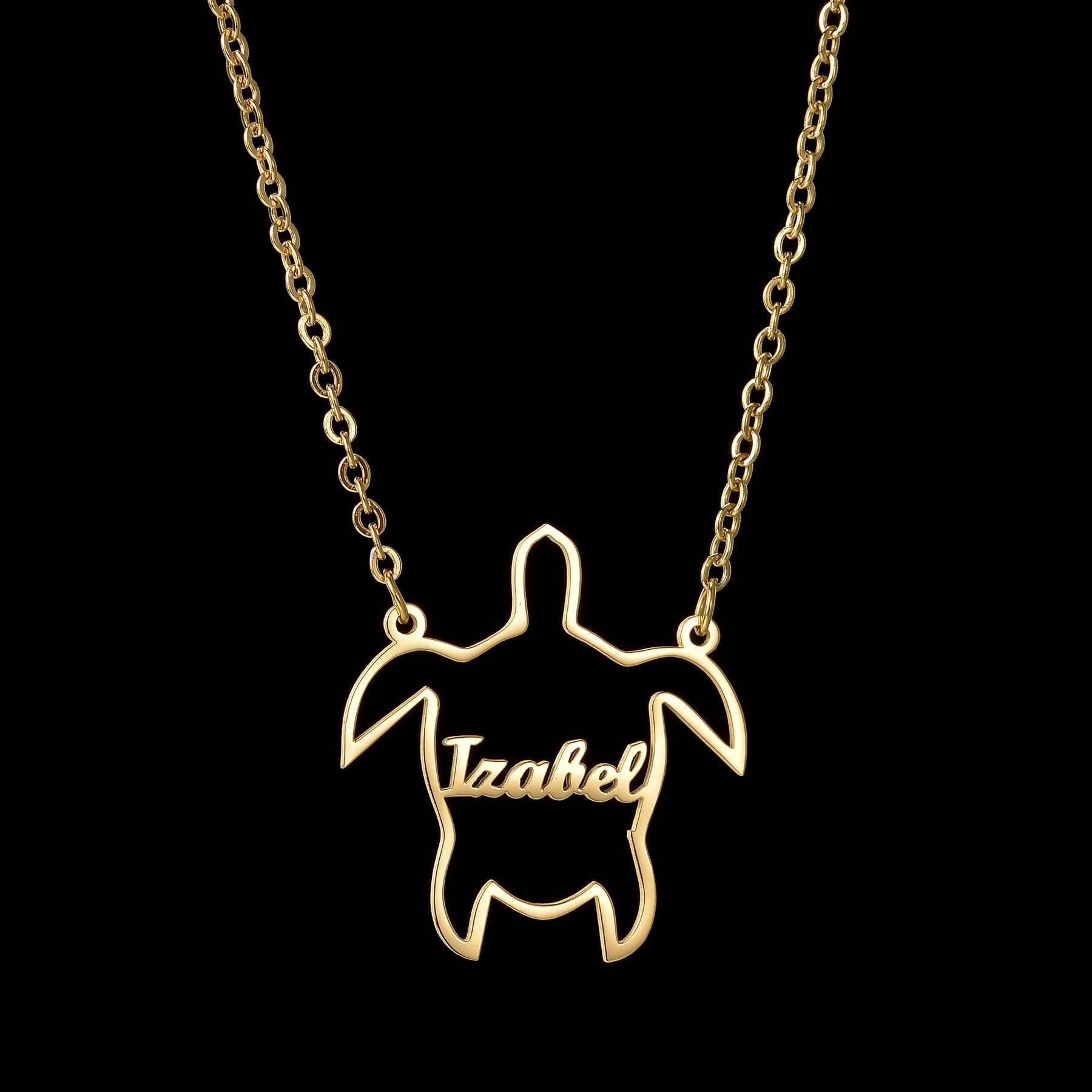 Custom Animal Outline Pendant Necklace With Name Design-Paw Print Pad