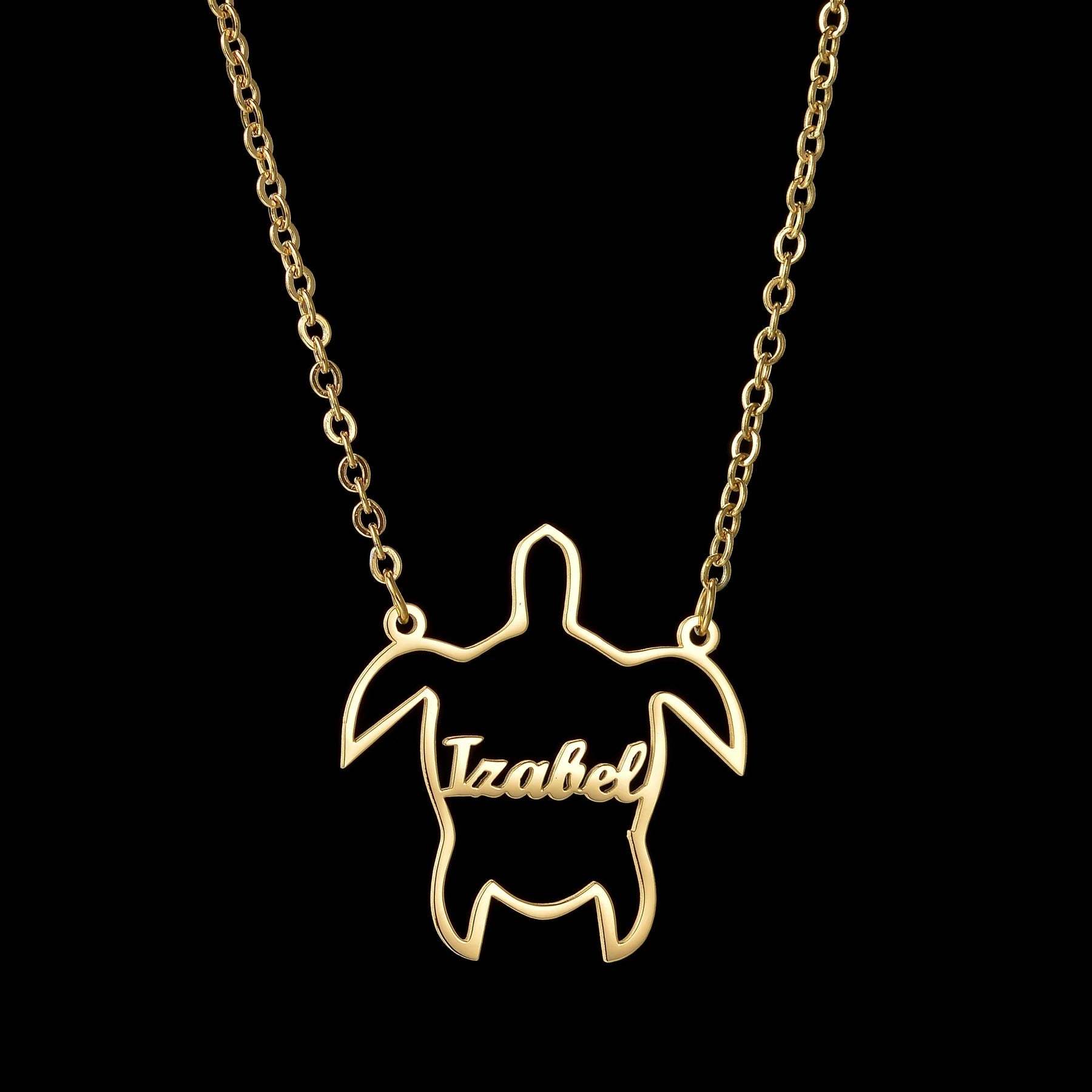 Custom Animal Outline Pendant Necklace With Name Design-Paw Print Pad