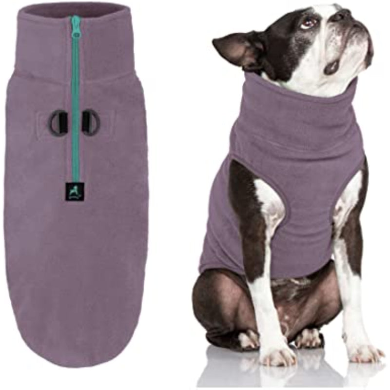 Warm Pullover Fleece Dog Jacket With O-Ring Leash-Paw Print Pad
