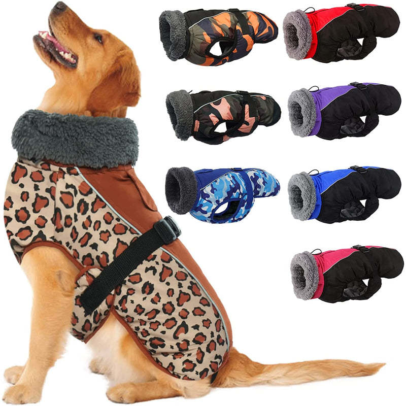 Extra Warm Dog Coat Reflective Adjustable Dog Jacket-Paw Print Pad