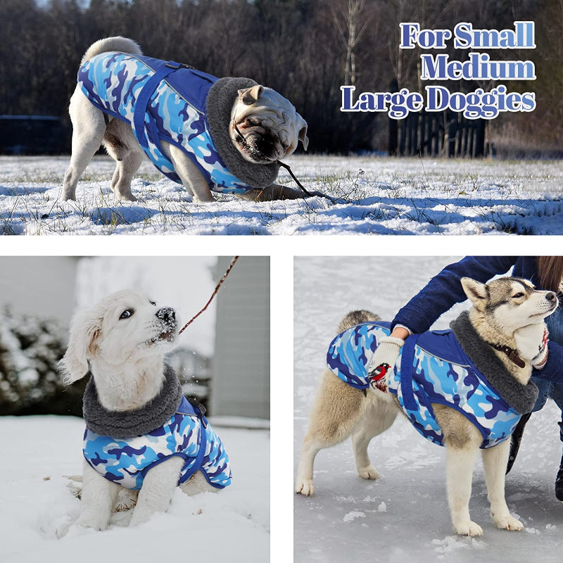 Extra Warm Dog Coat Reflective Adjustable Dog Jacket-Paw Print Pad