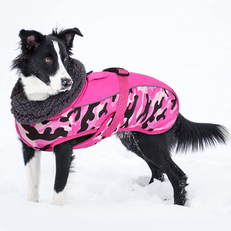Extra Warm Dog Coat Reflective Adjustable Dog Jacket-Paw Print Pad