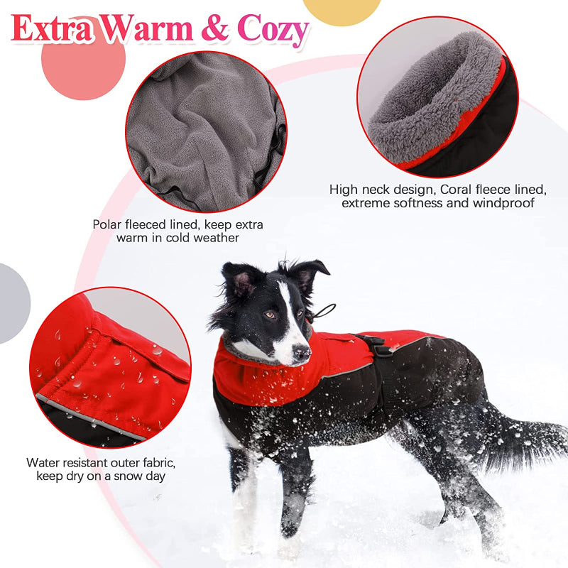 Extra Warm Dog Coat Reflective Adjustable Dog Jacket-Paw Print Pad