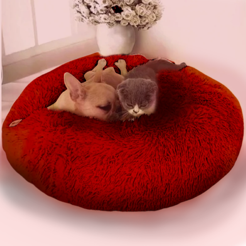 Cozy Faux Fur Dog and Cat Bed with High-Stretch Fabric-Paw Print Pad