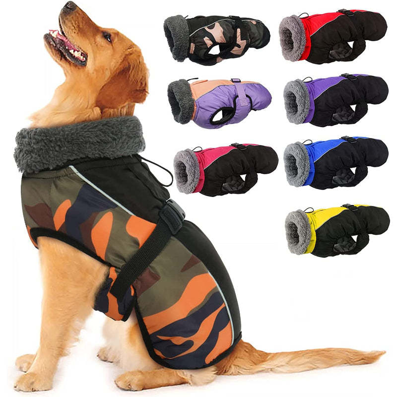Extra Warm Dog Coat Reflective Adjustable Dog Jacket-Paw Print Pad