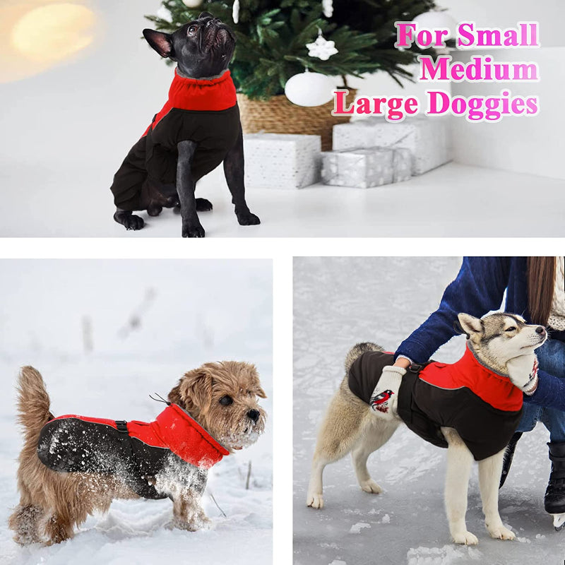 Extra Warm Dog Coat Reflective Adjustable Dog Jacket-Paw Print Pad
