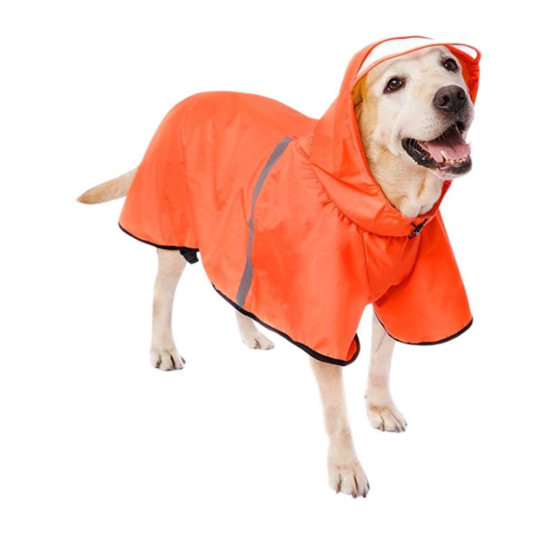 Breathable Dog Raincoat With Adjustable Belly Strap And Leash Hole-Paw Print Pad