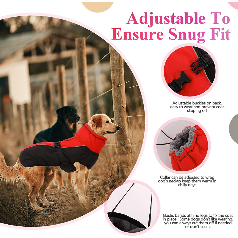 Extra Warm Dog Coat Reflective Adjustable Dog Jacket-Paw Print Pad