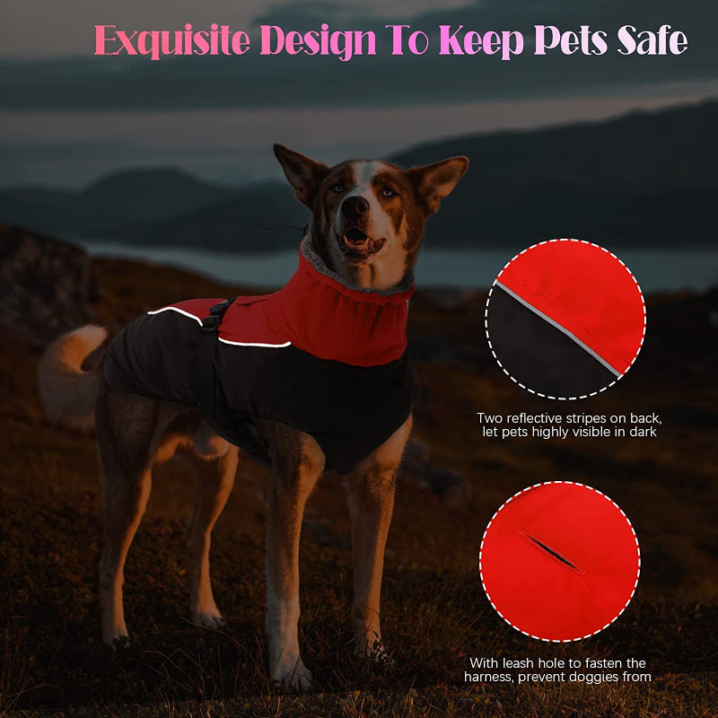 Extra Warm Dog Coat Reflective Adjustable Dog Jacket-Paw Print Pad