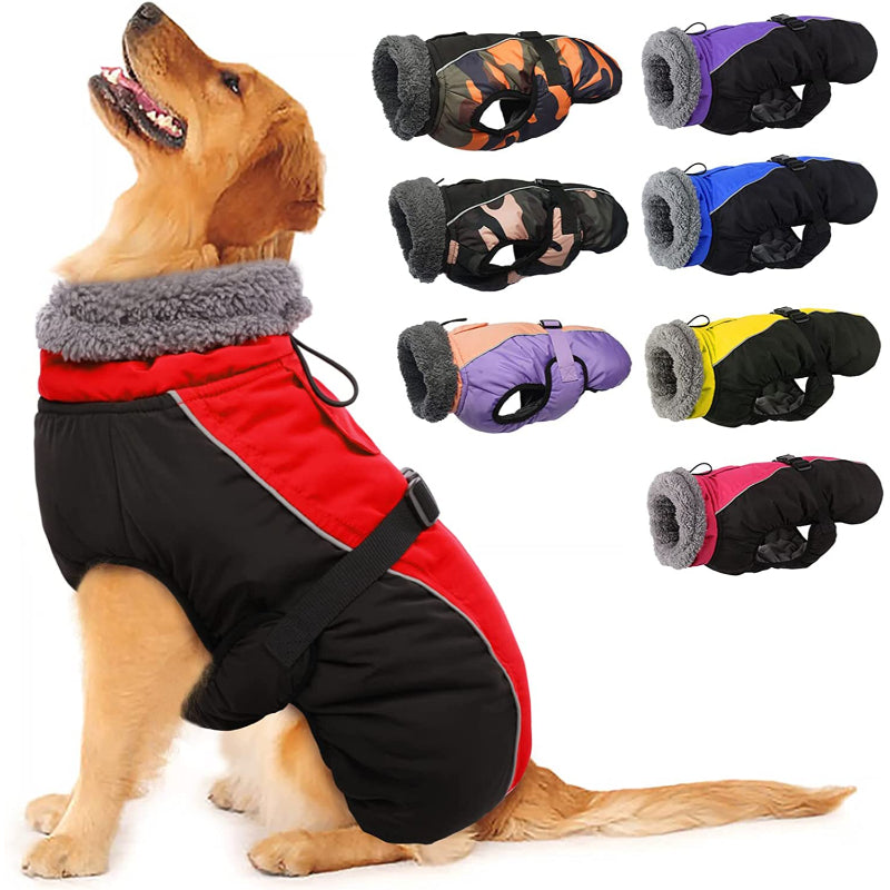 Extra Warm Dog Coat Reflective Adjustable Dog Jacket-Paw Print Pad