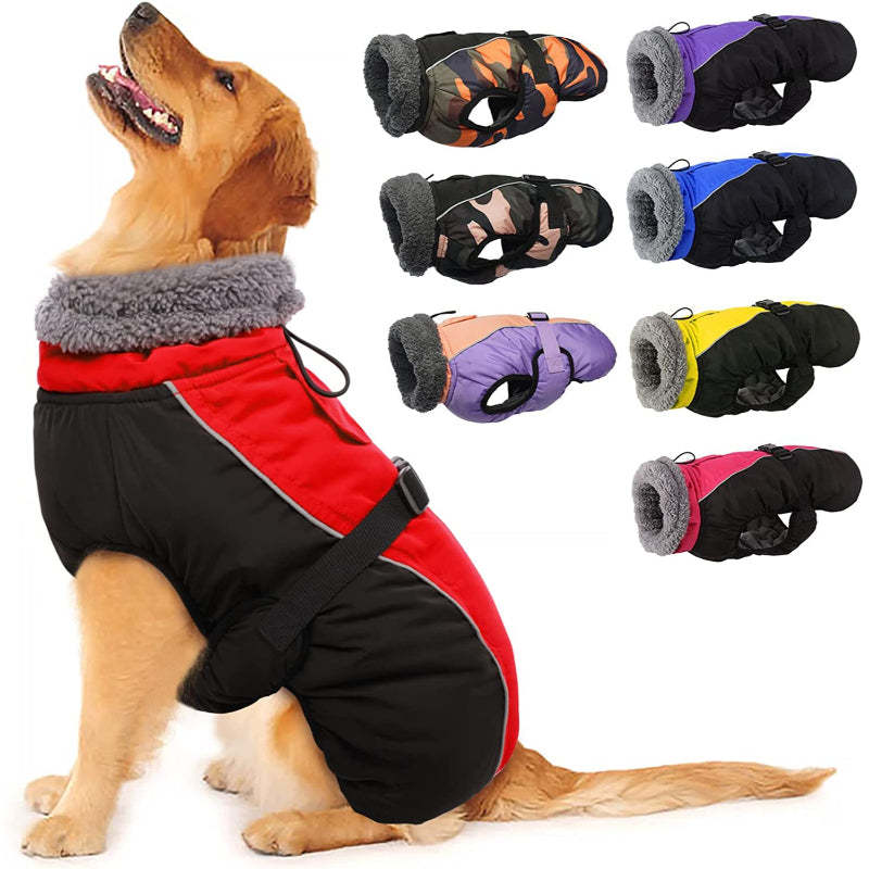 Extra Warm Dog Coat Reflective Adjustable Dog Jacket-Paw Print Pad
