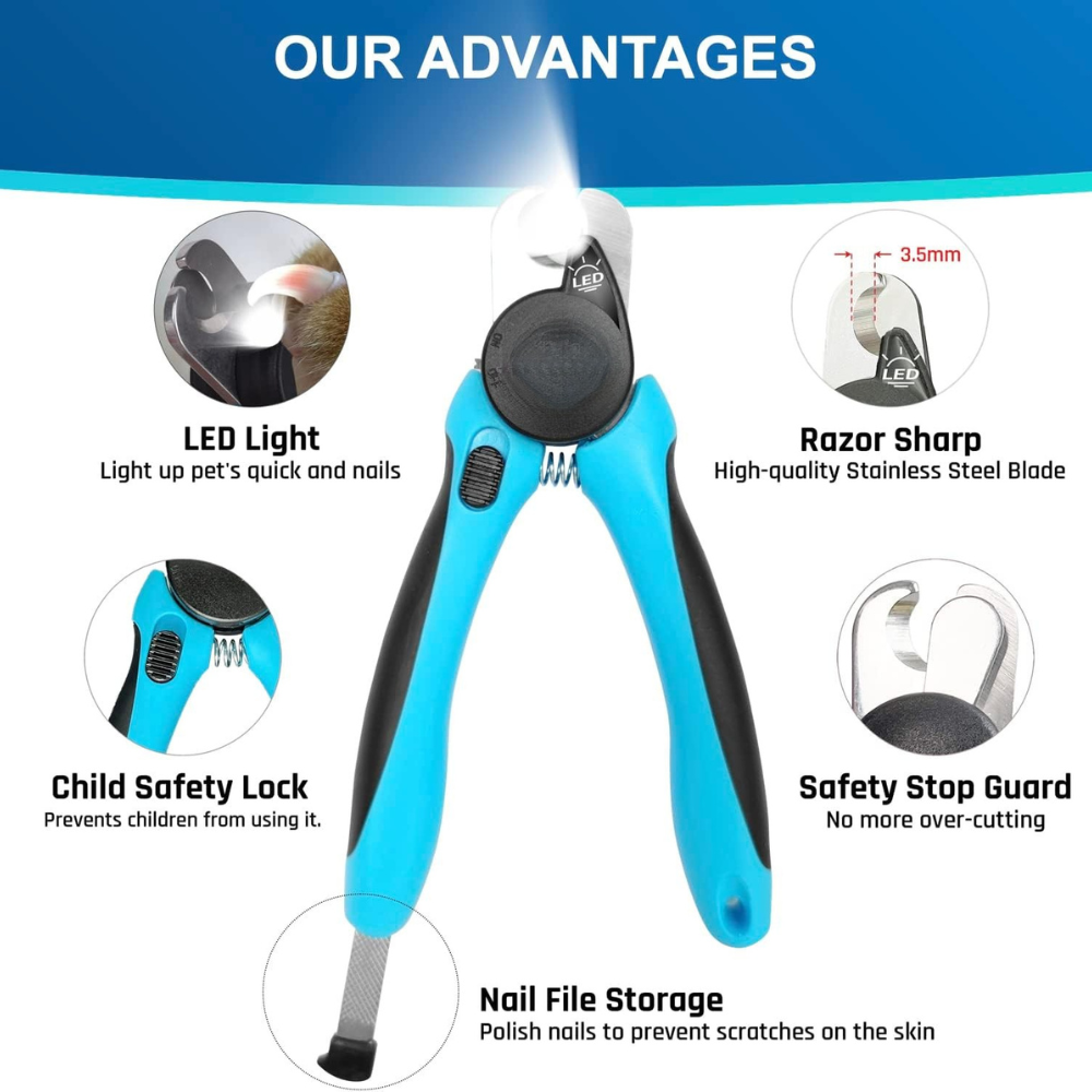 LED Dog Nail Clipper with Light Safe Easy Trimmer Quick Sensor