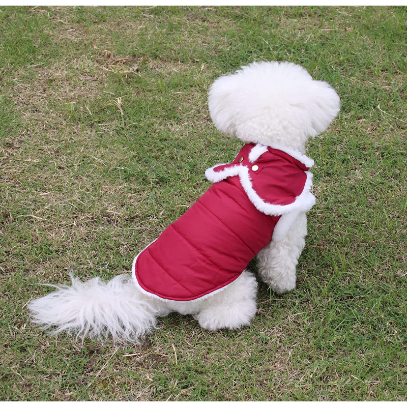 Shawl Design Fleece Lined Warm Dog Jacket For Puppy Winter Cold Weather,Soft Windproof Small Dog Coat-Paw Print Pad