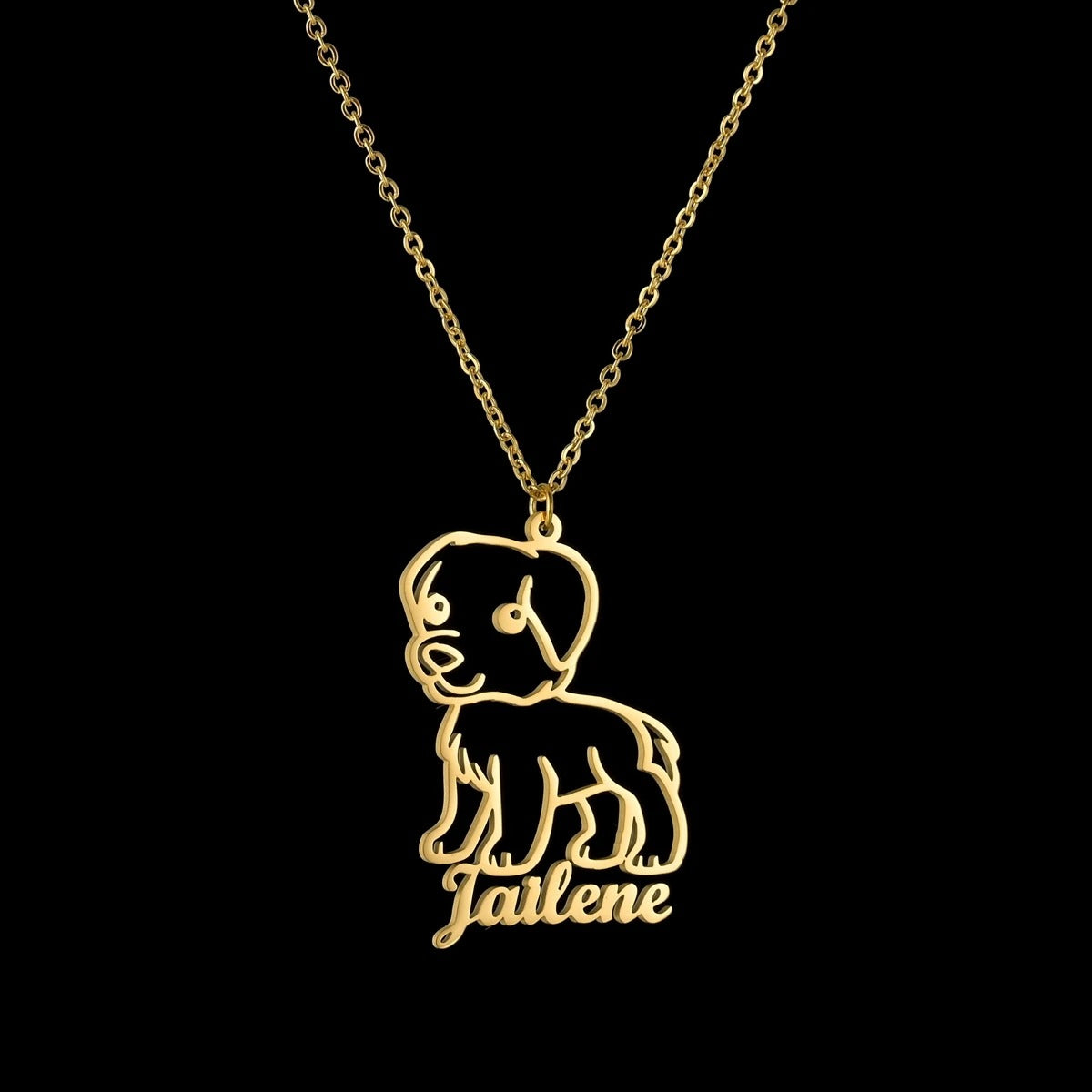 Custom Animal Outline Pendant Necklace With Name Design-Paw Print Pad
