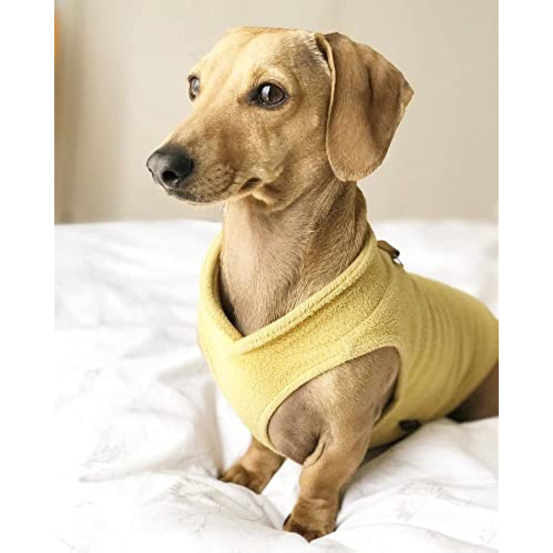 Warm Pullover Fleece Dog Jacket With O-Ring Leash-Paw Print Pad