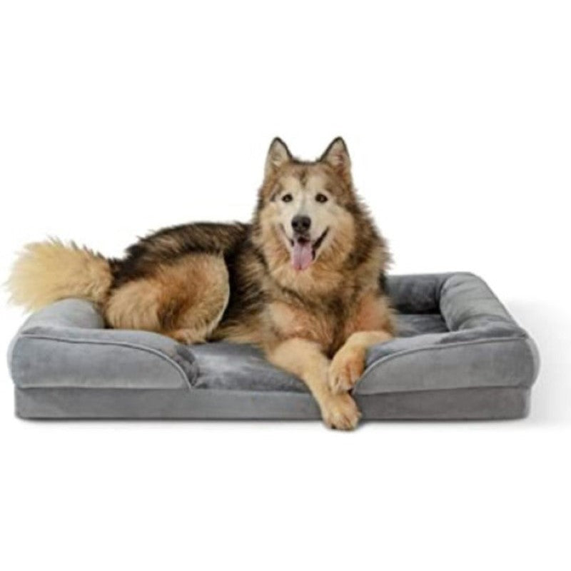 Plush Orthopedic Dog Bed With Bolstered Sides-Paw Print Pad
