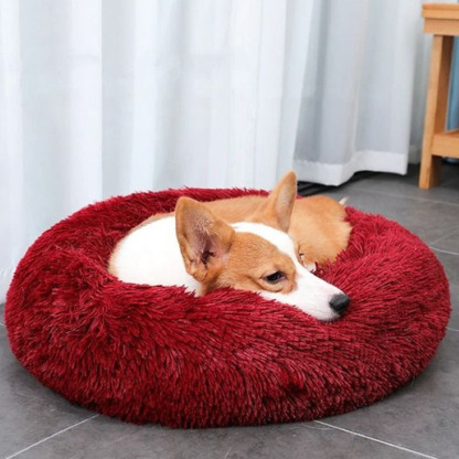 Cozy Faux Fur Dog and Cat Bed with High-Stretch Fabric-Paw Print Pad