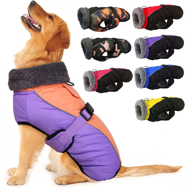 Extra Warm Dog Coat Reflective Adjustable Dog Jacket-Paw Print Pad