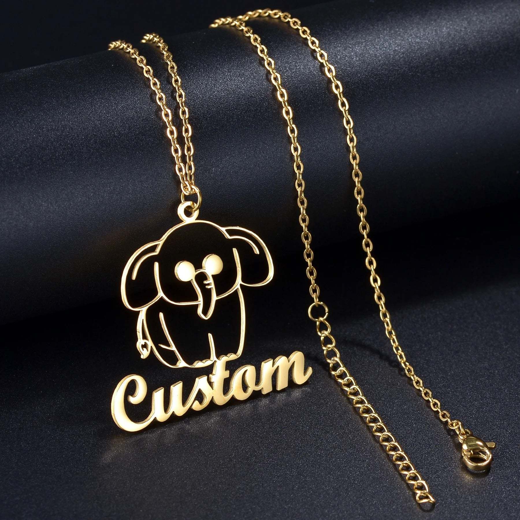 Custom Animal Outline Pendant Necklace With Name Design-Paw Print Pad