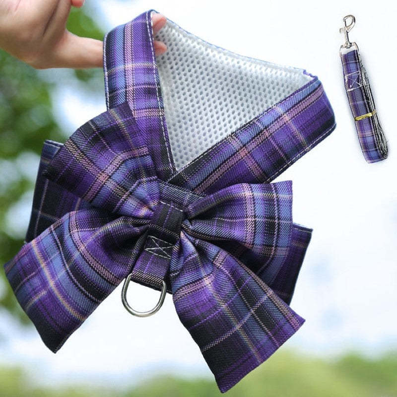 Plaid Harness Dress With Matching Leash-Paw Print Pad
