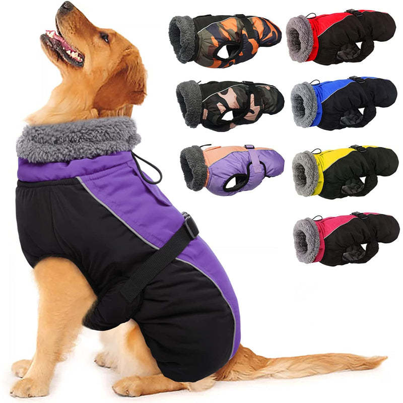 Extra Warm Dog Coat Reflective Adjustable Dog Jacket-Paw Print Pad
