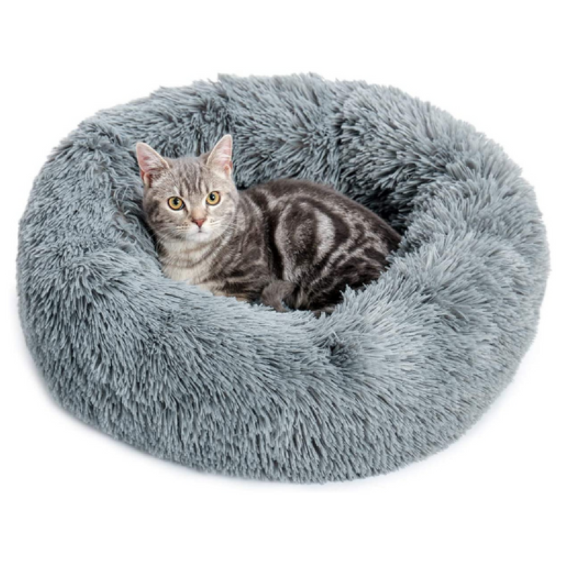 Cozy Faux Fur Dog and Cat Bed with High-Stretch Fabric-Paw Print Pad